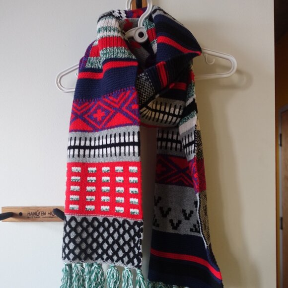 J Crew k2934 Extra Long Merino Wool Blend Scarf fair isle Multicolor Women's - Picture 9 of 14